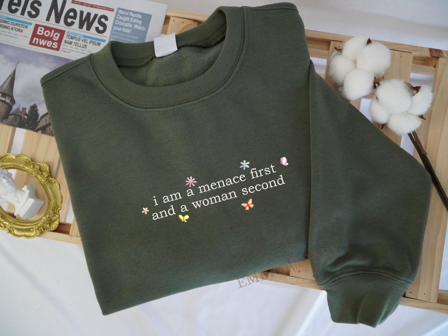 Embroidered Menace First And A Women Second Sweatshirt, I Love Hating Shirt, Hater First Shirt, Feminist Sweatshirt, Hater Crewneck, Unhinged Shirt