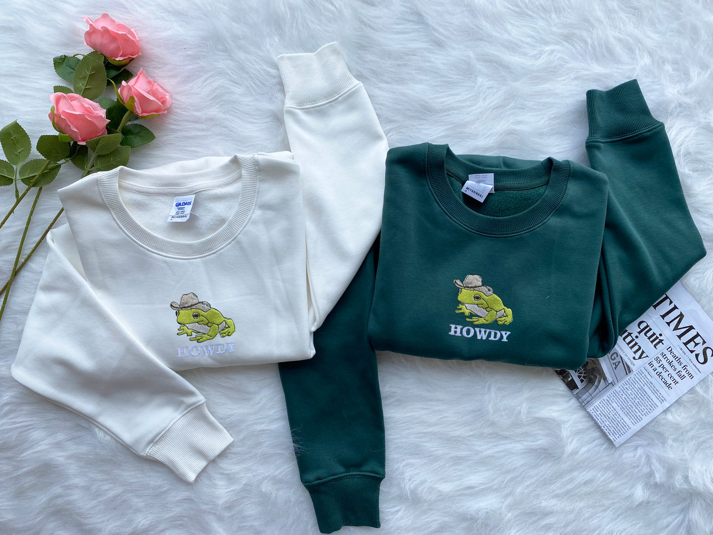 Howdy Embroidered Sweatshirt, Howdy Frog Meme Embroidered Sweatshirt