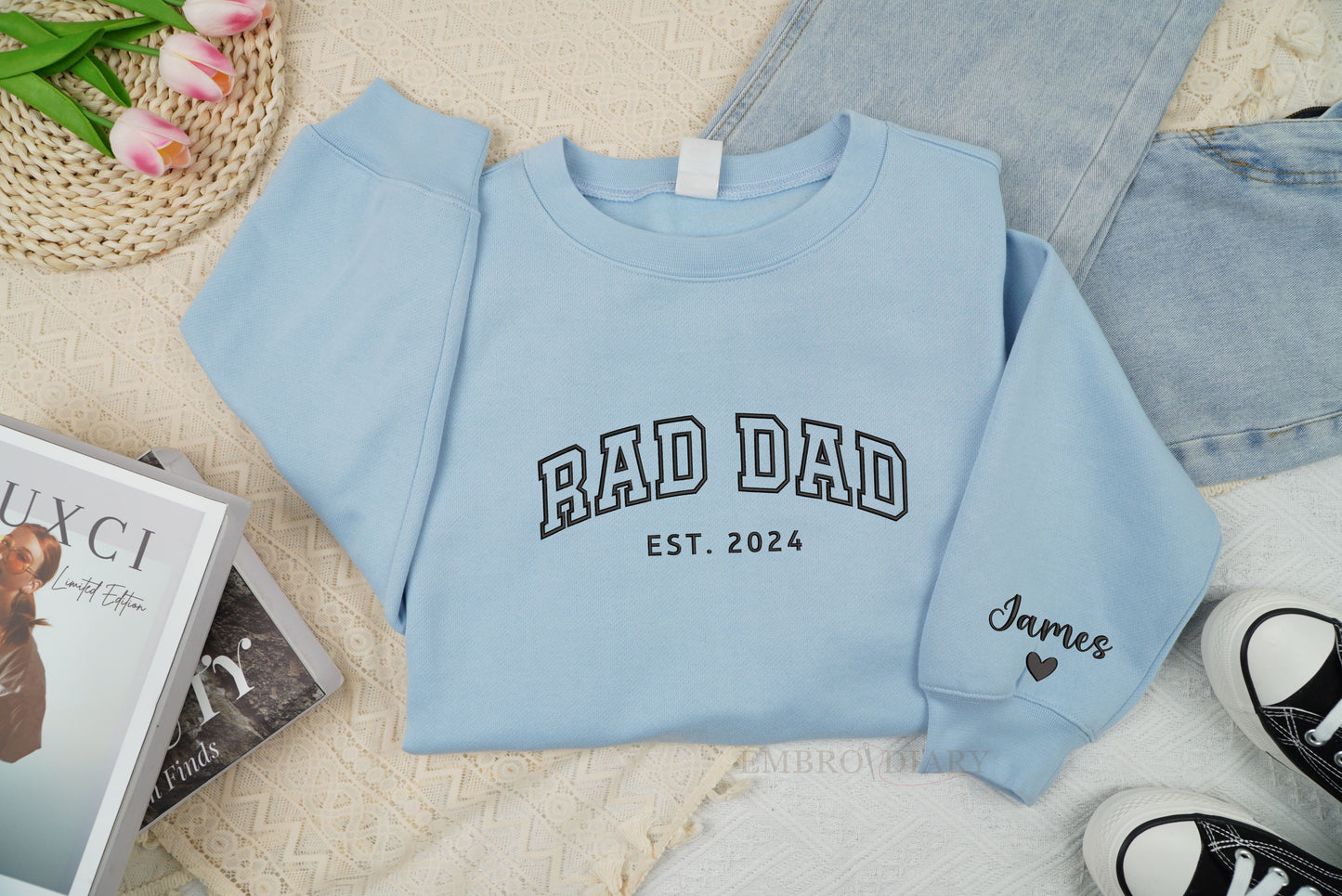 Custom Embroidered Rad Dad With Name Shirt, Father's Day Gift, New Dad Gift, Rad Dad Shirt, Father Gift, Dad Shirt With Names On The Sleeve