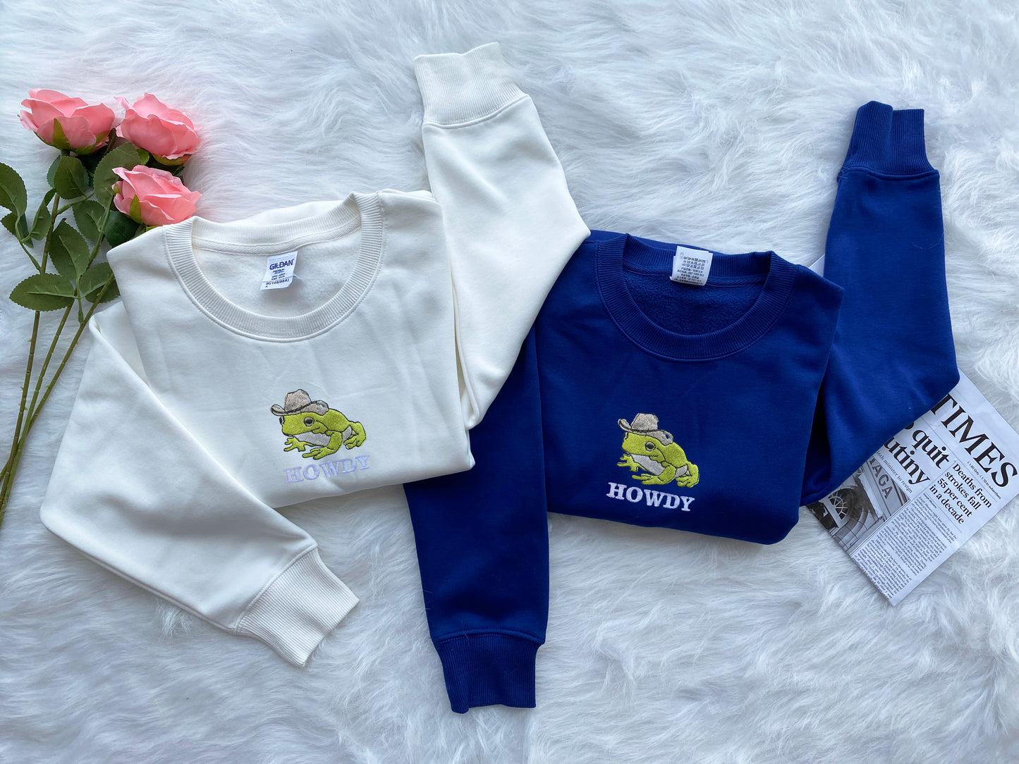Howdy Embroidered Sweatshirt, Howdy Frog Meme Embroidered Sweatshirt