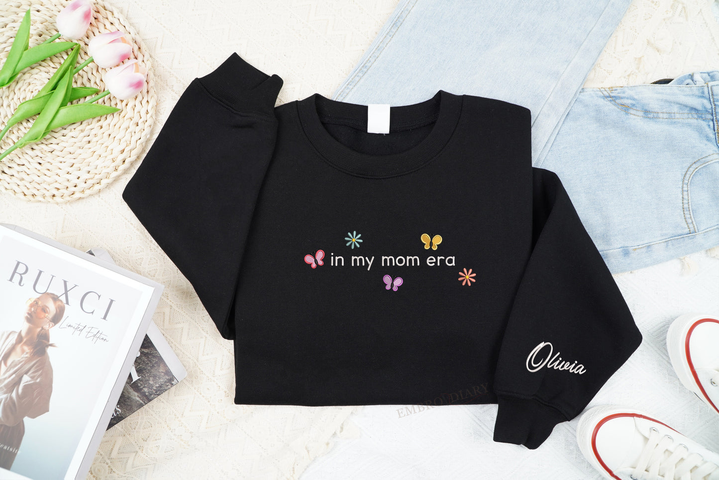 Embroidered Personalized In My Mom Era Sweatshirt, Personalized Mom Hoodie, In My Mom Era Shirt, New Mom Shirt, Momma Sweater