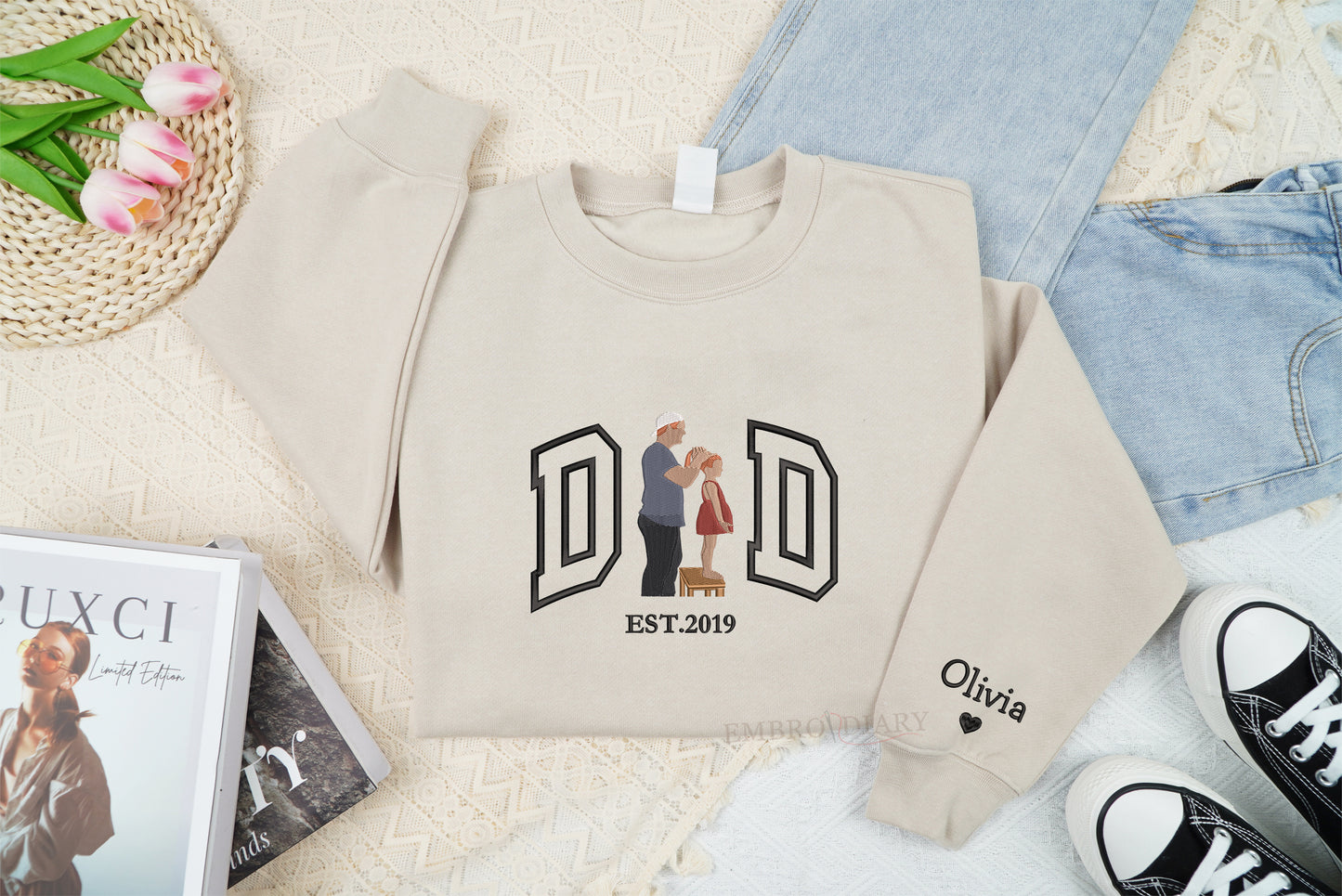 Embroidered Personalized Father's Day Sweatshirt, Embroidery Dad Sweatshirt, Dad Est Year Sweatshirt, Daddy Est Year Sweatshirt