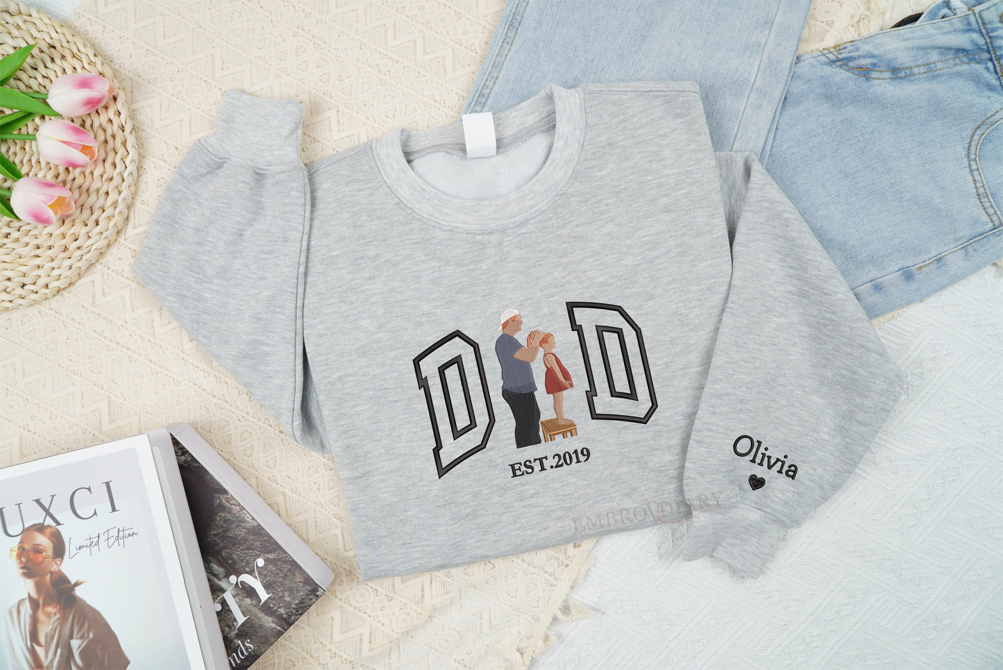 Embroidered Personalized Father's Day Sweatshirt, Embroidery Dad Sweatshirt, Dad Est Year Sweatshirt, Daddy Est Year Sweatshirt