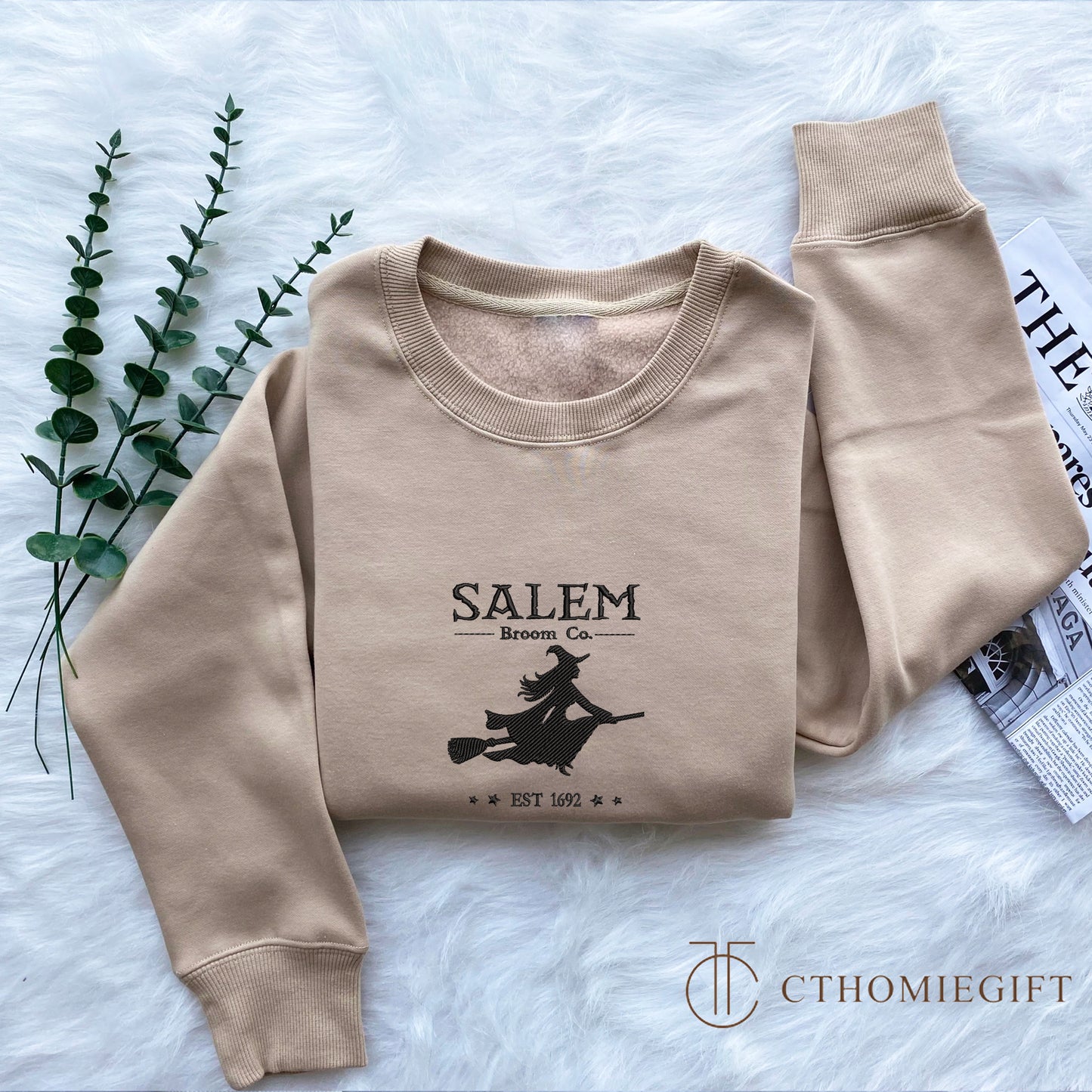 Salem Massachusetts Embroidered Sweatshirt, Funny Retro Halloween Crewneck