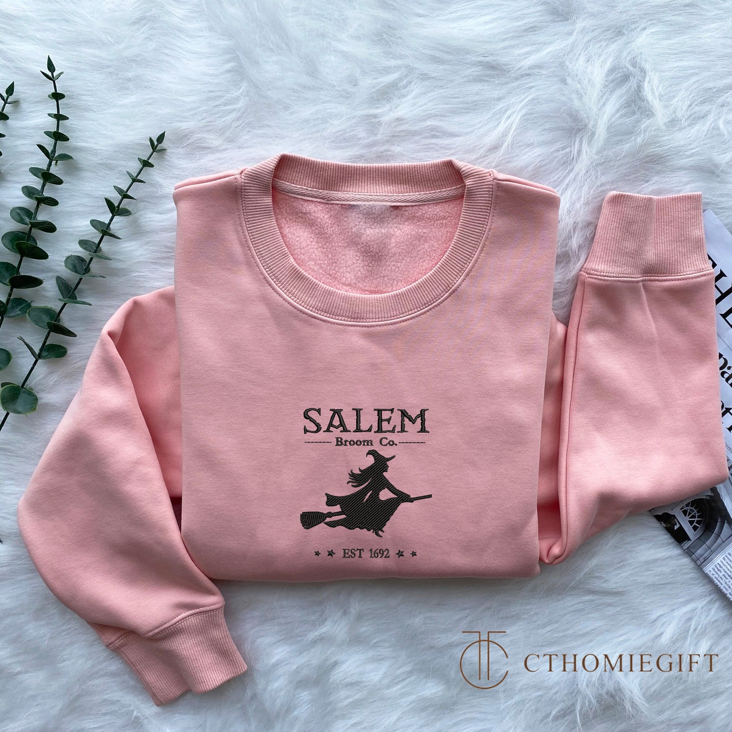 Salem Massachusetts Embroidered Sweatshirt, Funny Retro Halloween Crewneck