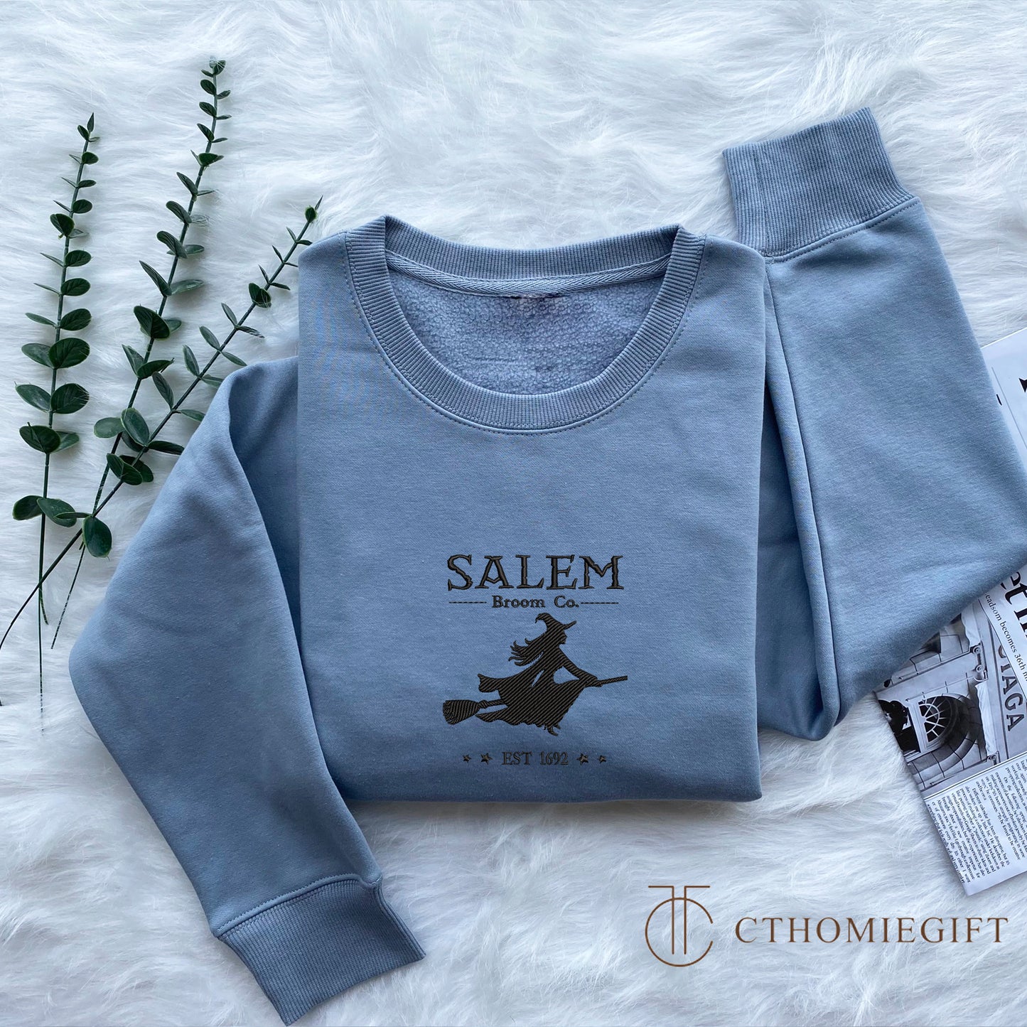 Salem Massachusetts Embroidered Sweatshirt, Funny Retro Halloween Crewneck