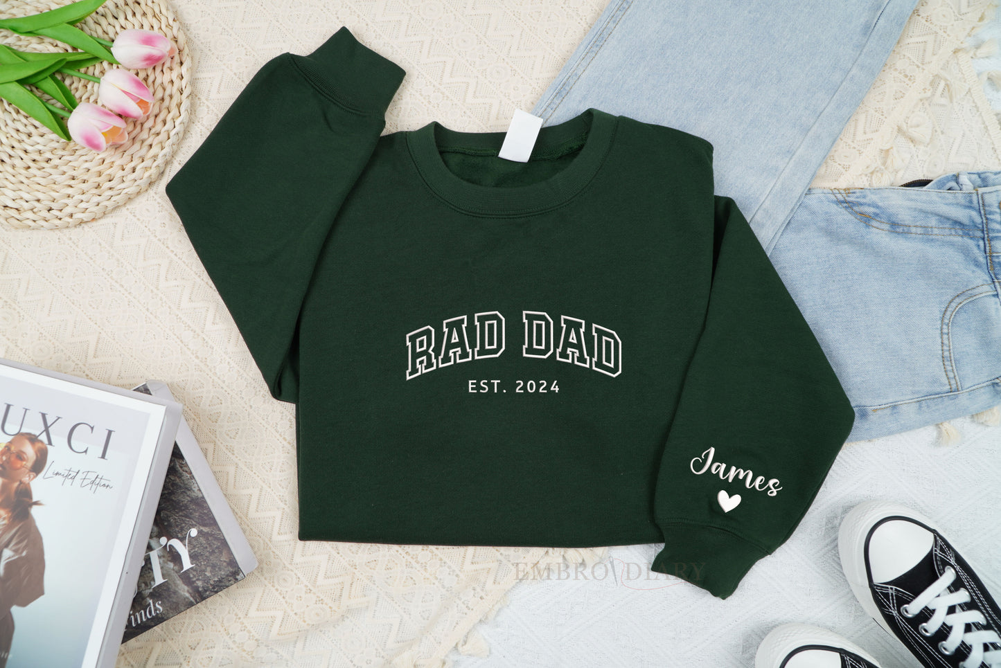Custom Embroidered Rad Dad With Name Shirt, Father's Day Gift, New Dad Gift, Rad Dad Shirt, Father Gift, Dad Shirt With Names On The Sleeve