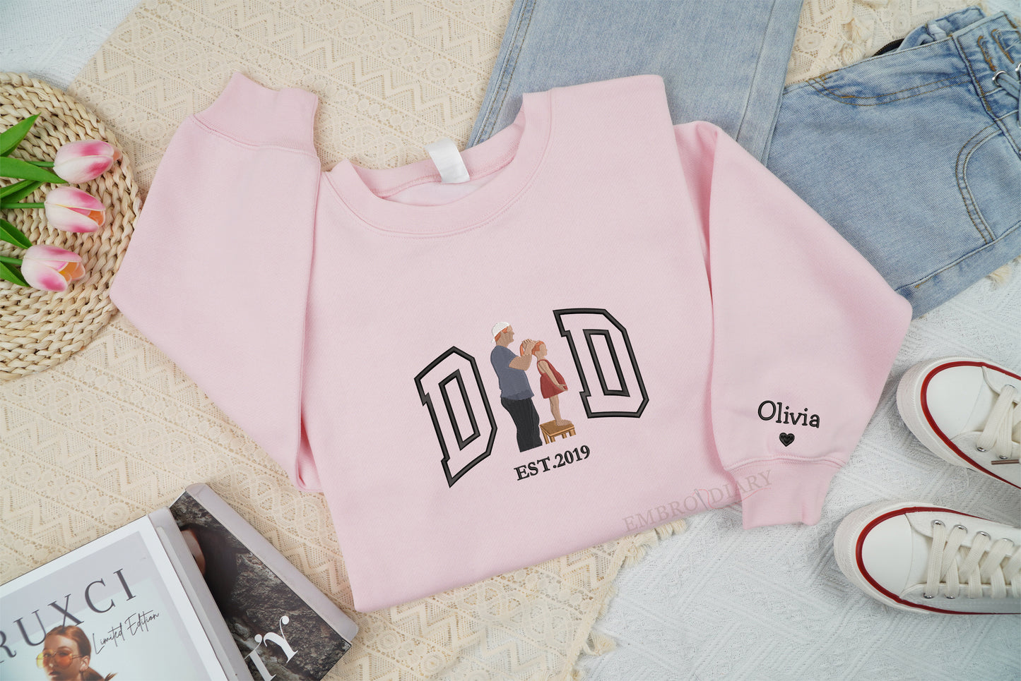 Embroidered Personalized Father's Day Sweatshirt, Embroidery Dad Sweatshirt, Dad Est Year Sweatshirt, Daddy Est Year Sweatshirt