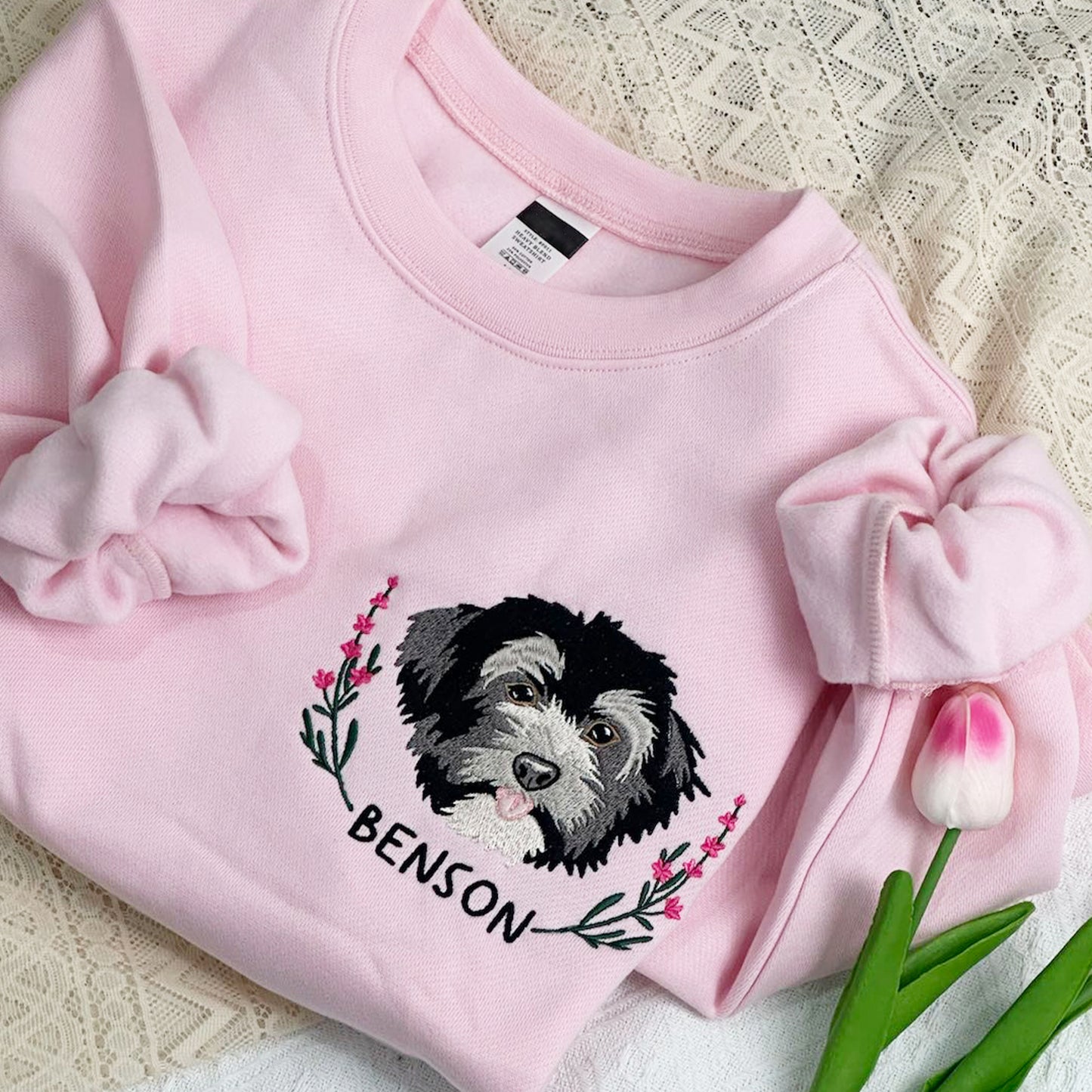 Custom Dog Embroidered Sweatshirt, Full, Lineart Pet Embroidery Hoodie