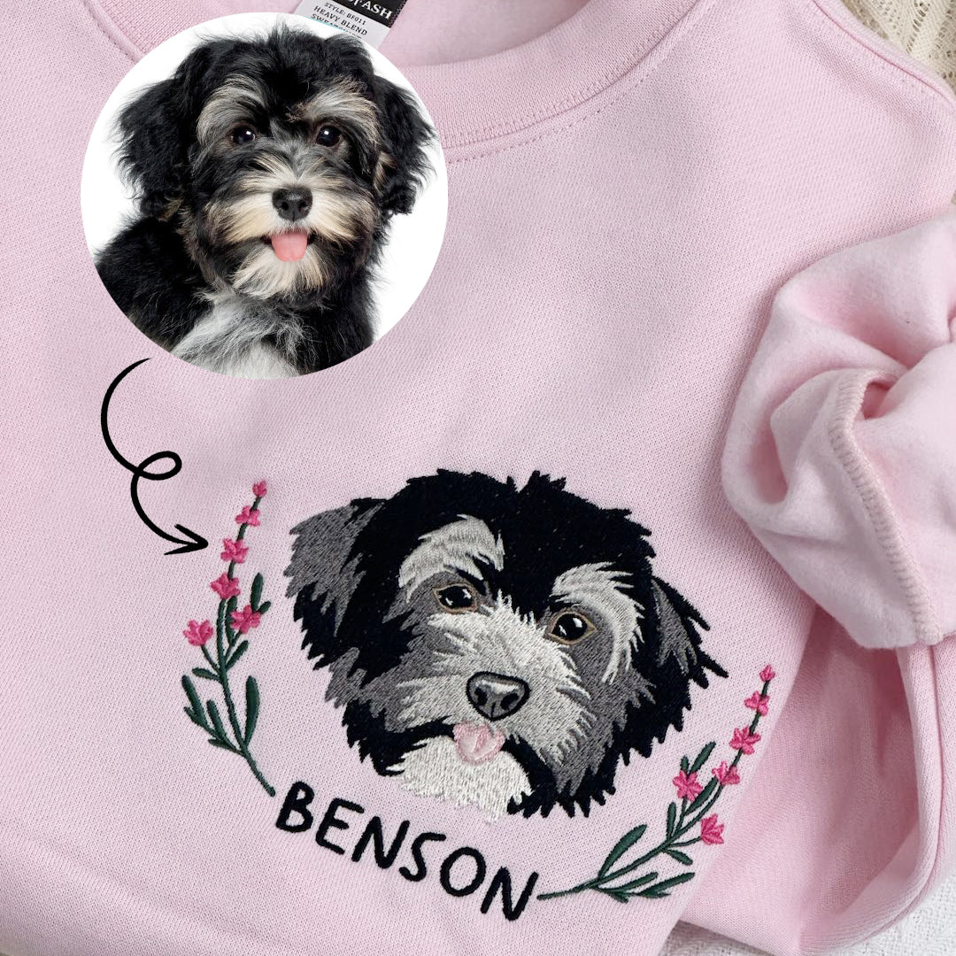 Custom Dog Embroidered Sweatshirt, Full, Lineart Pet Embroidery Hoodie