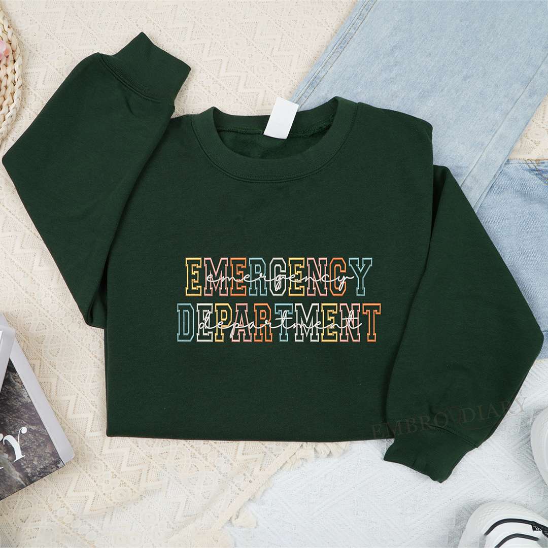 Embroidered Emergency Department Sweatshirt, ER Nurse Shirt, Nurse Grad Gift, Retro Emergency Nurse Shirt, Nurse Appreciation, Rn Sweatshirt