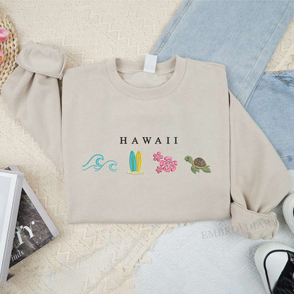 Embroidered Hawaii Sweatshirt, Tropical Shirt, Rainbow T-Shirt, Honolulu Embroidered Tee, Beach Bum Shirt, Retro Beach Shirt