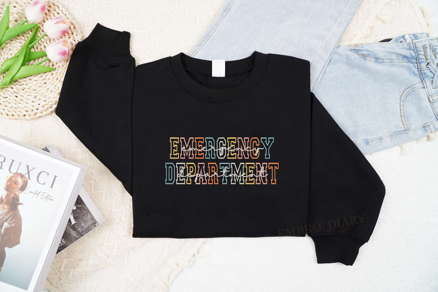 Embroidered Emergency Department Sweatshirt, ER Nurse Shirt, Nurse Grad Gift, Retro Emergency Nurse Shirt, Nurse Appreciation, Rn Sweatshirt