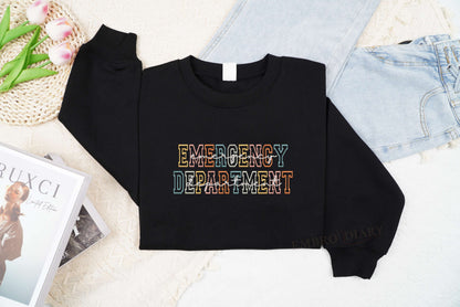 Embroidered Emergency Department Sweatshirt, ER Nurse Shirt, Nurse Grad Gift, Retro Emergency Nurse Shirt, Nurse Appreciation, Rn Sweatshirt