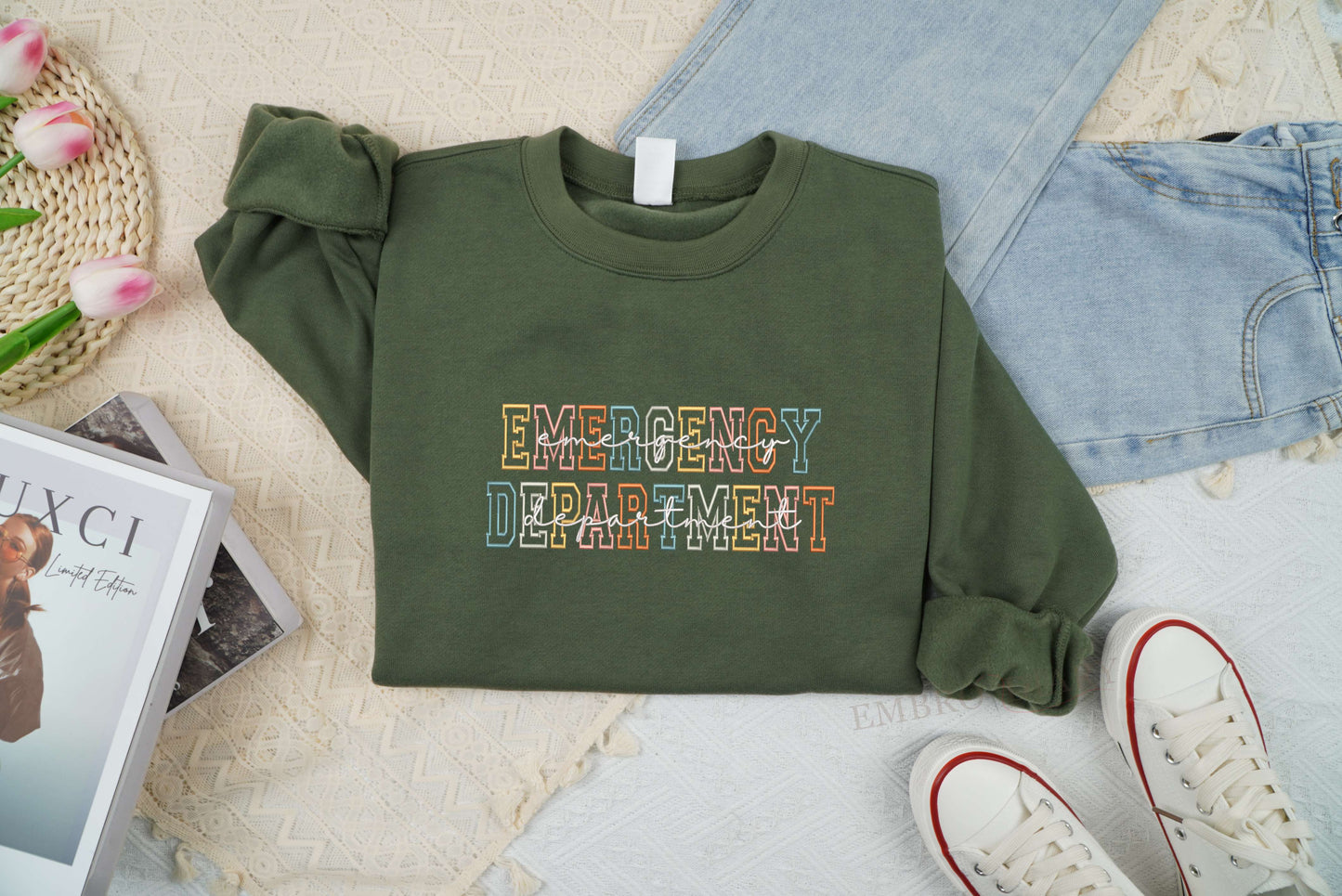 Embroidered Emergency Department Sweatshirt, ER Nurse Shirt, Nurse Grad Gift, Retro Emergency Nurse Shirt, Nurse Appreciation, Rn Sweatshirt