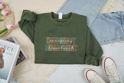Embroidered Emergency Department Sweatshirt, ER Nurse Shirt, Nurse Grad Gift, Retro Emergency Nurse Shirt, Nurse Appreciation, Rn Sweatshirt