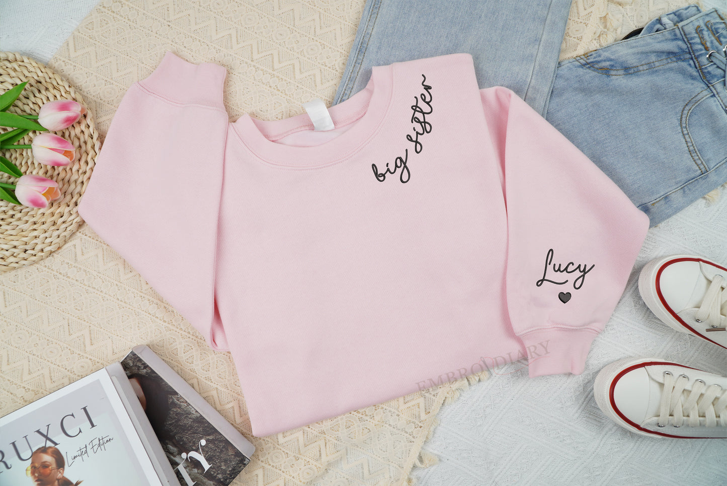 Embroidered Custom Big Sister Sweatshirt, Big Sister Shirt, Announcement Kids Shirt, Big Sister Gift, Pregnancy Announcement