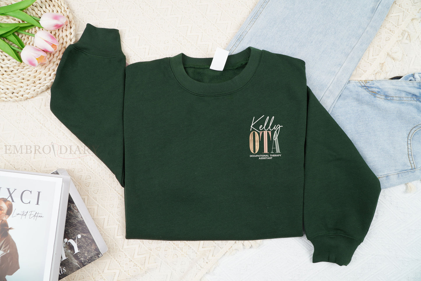 Personalized Embroidered OTA Sweatshirt, Custom OTA Nurse Shirt, OTA Nurse Crewneck, Nurse Appreciation Gift, Occupational Therapy Assistant Sweater