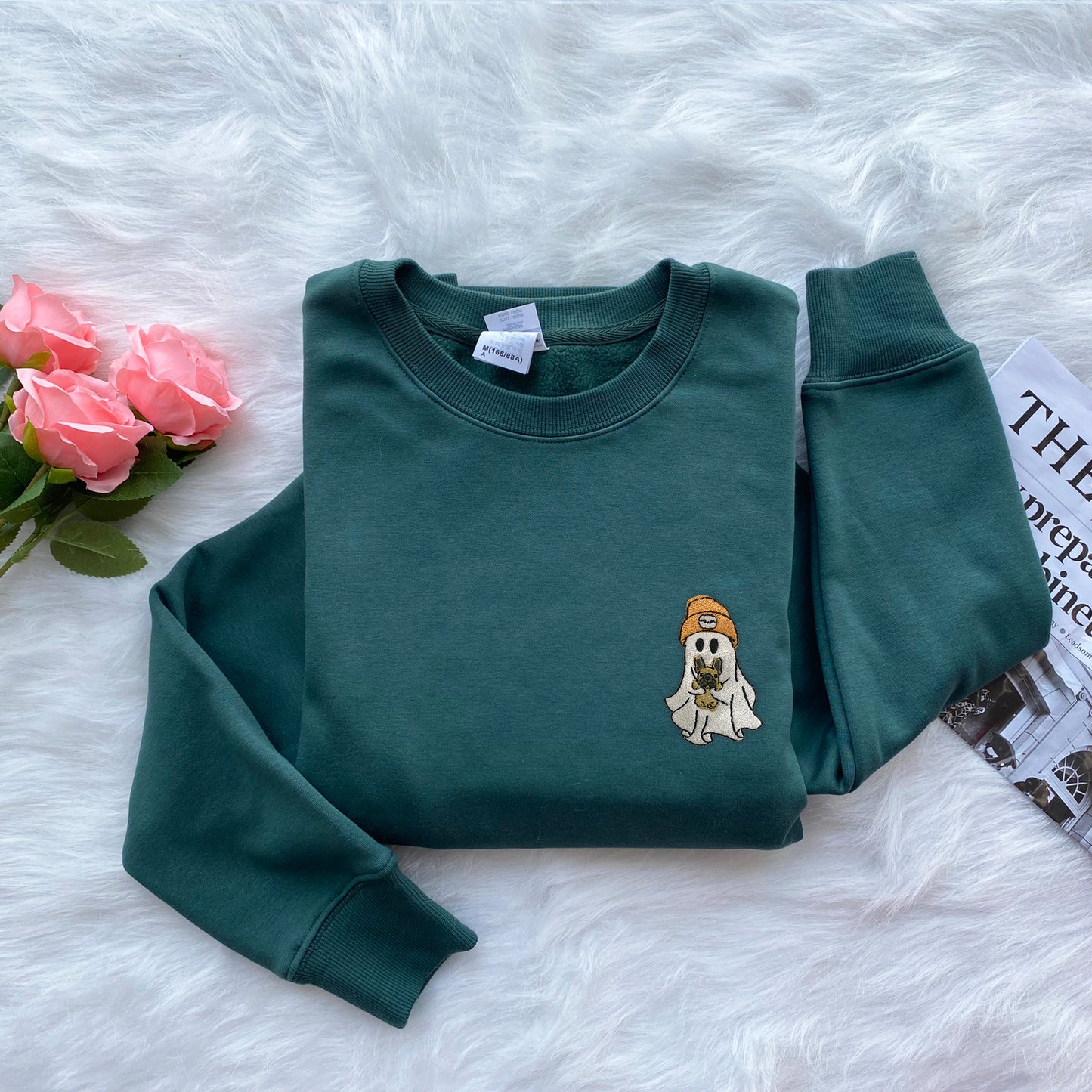 Cute Ghost With Dog Embroidered Sweatshirt