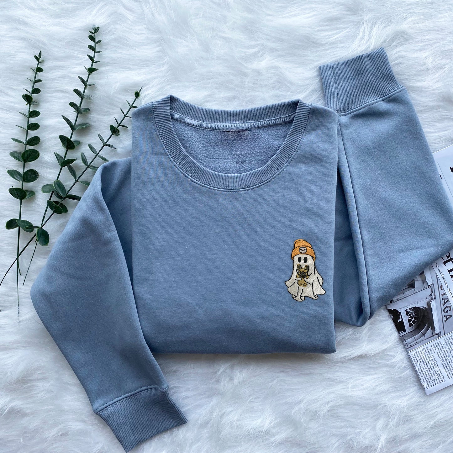 Cute Ghost With Dog Embroidered Sweatshirt