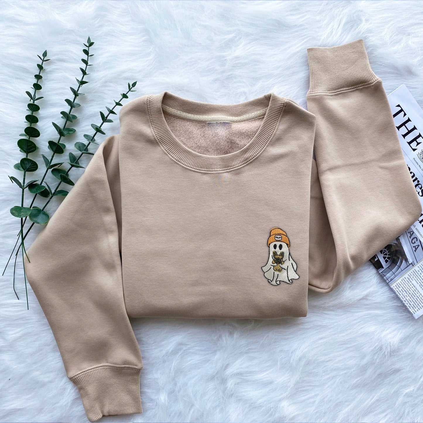 Cute Ghost With Dog Embroidered Sweatshirt