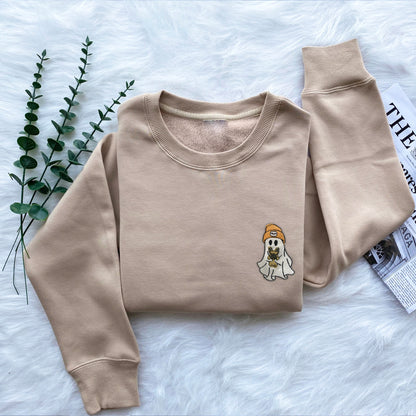 Cute Ghost With Dog Embroidered Sweatshirt