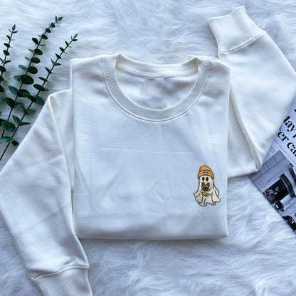 Cute Ghost With Dog Embroidered Sweatshirt