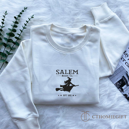 Salem Massachusetts Embroidered Sweatshirt, Funny Retro Halloween Crewneck