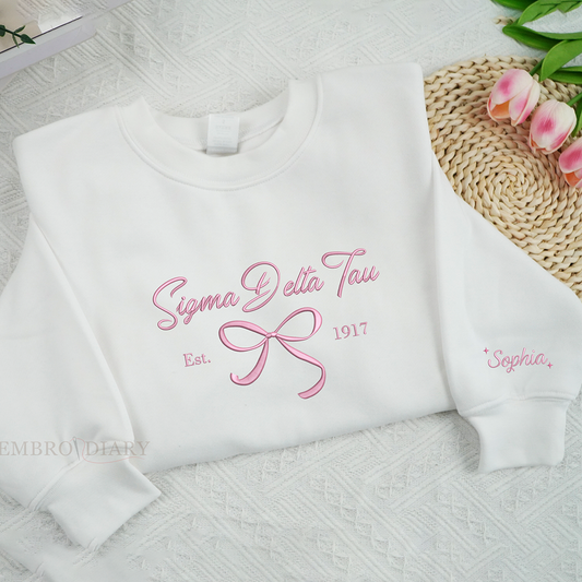 Embroidered Sorority Crewneck, Custom Sorority Crewneck, Sigma Delta Tau Bow Sweatshirt, Embroidered Greek Life, Sig Delt, SDT Hoodie