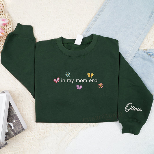 Embroidered Personalized In My Mom Era Sweatshirt, Personalized Mom Hoodie, In My Mom Era Shirt, New Mom Shirt, Momma Sweater